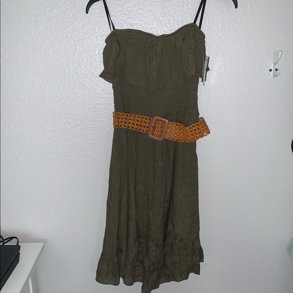 Juniors Large Strapless Olive Green Dress